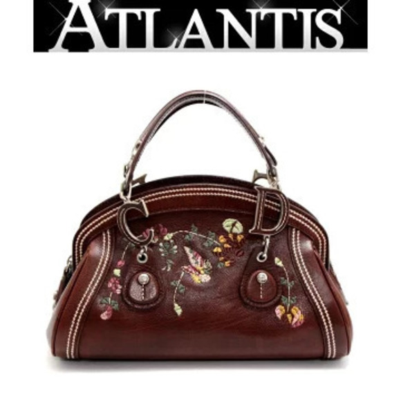 Dior Handbags - Christian Dior Embroidered Handbag Brown Leather